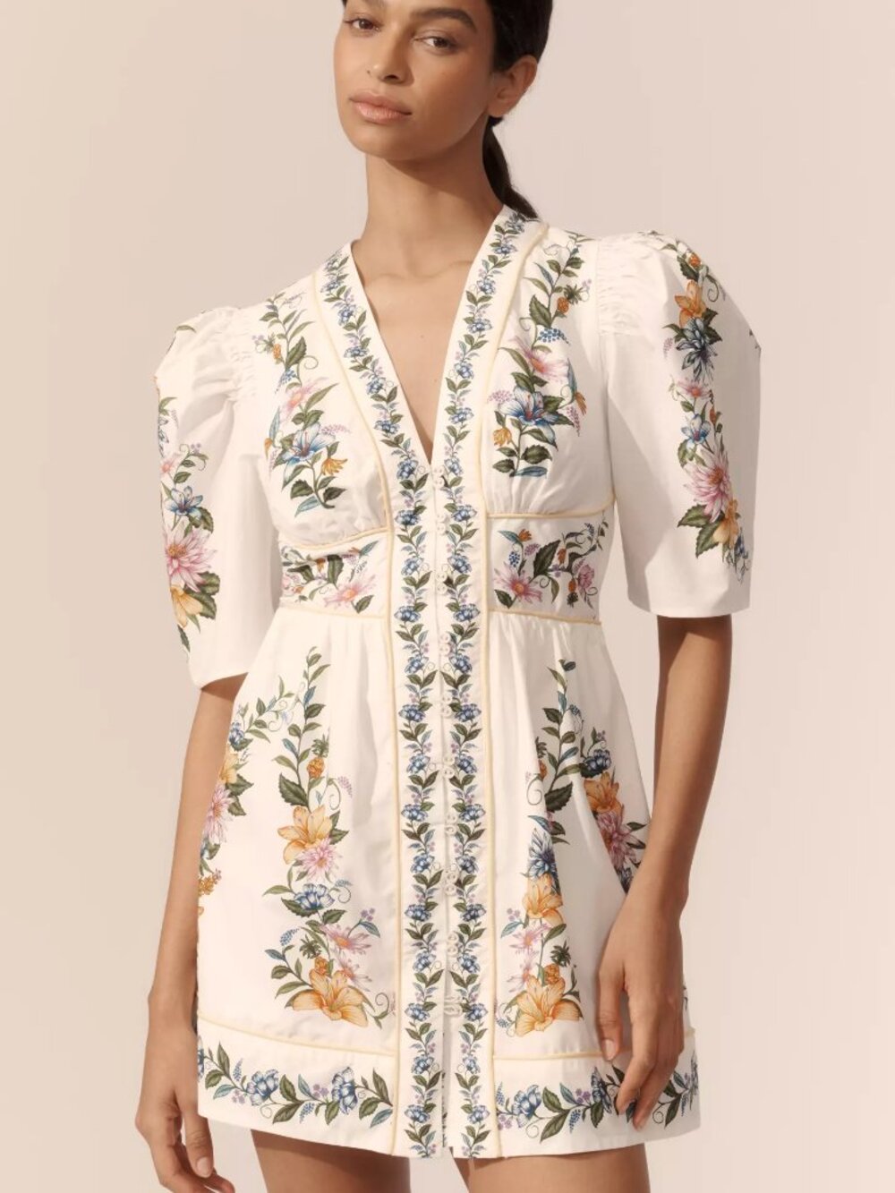 NWOT FARM Rio Floral Puff Sleeve Mini Dress Size M